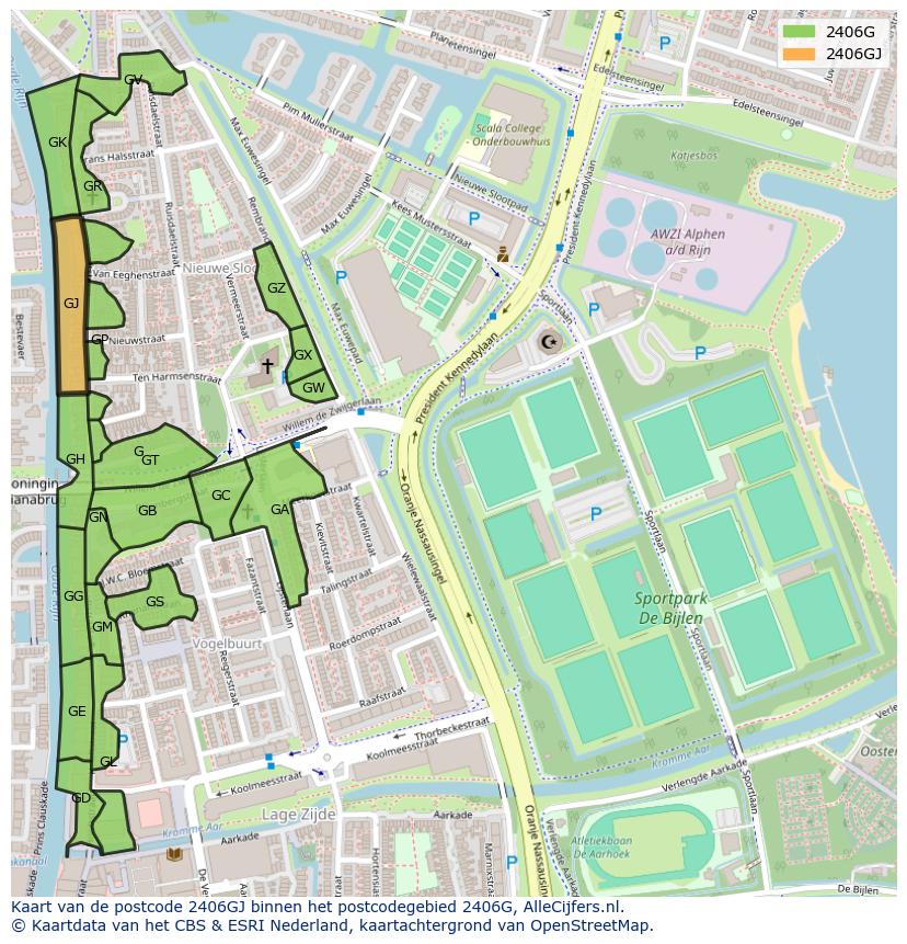 Afbeelding van het postcodegebied 2406 GJ op de kaart.