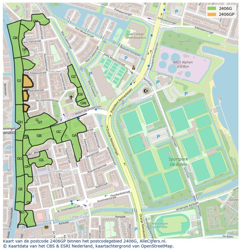 Afbeelding van het postcodegebied 2406 GP op de kaart.