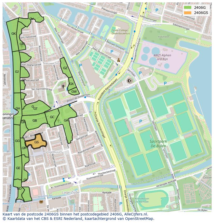 Afbeelding van het postcodegebied 2406 GS op de kaart.
