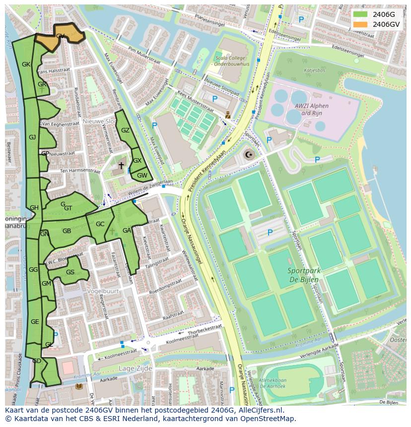 Afbeelding van het postcodegebied 2406 GV op de kaart.