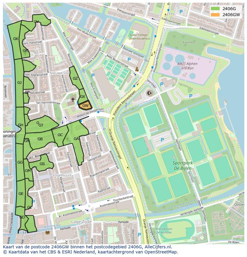 Afbeelding van het postcodegebied 2406 GW op de kaart.