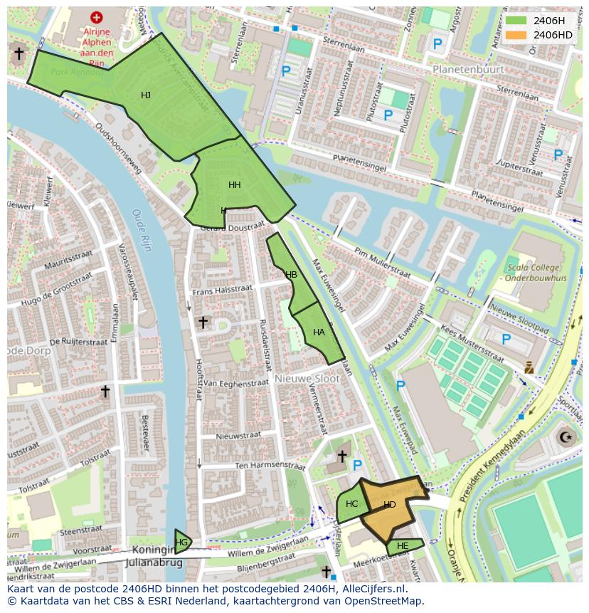 Afbeelding van het postcodegebied 2406 HD op de kaart.