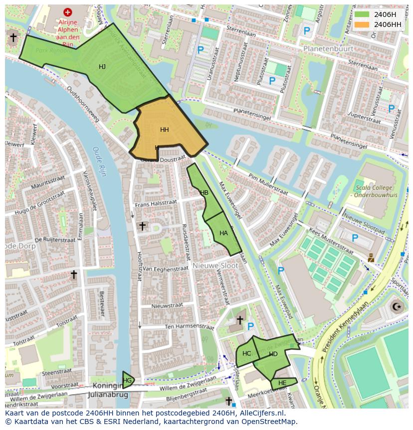 Afbeelding van het postcodegebied 2406 HH op de kaart.