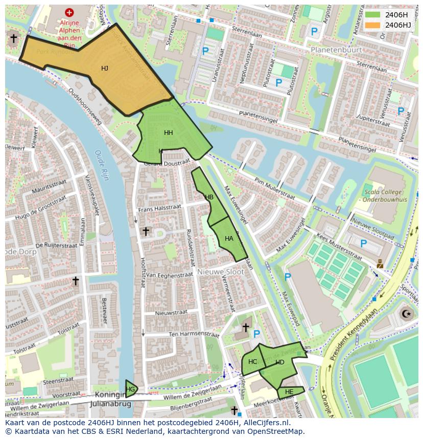 Afbeelding van het postcodegebied 2406 HJ op de kaart.