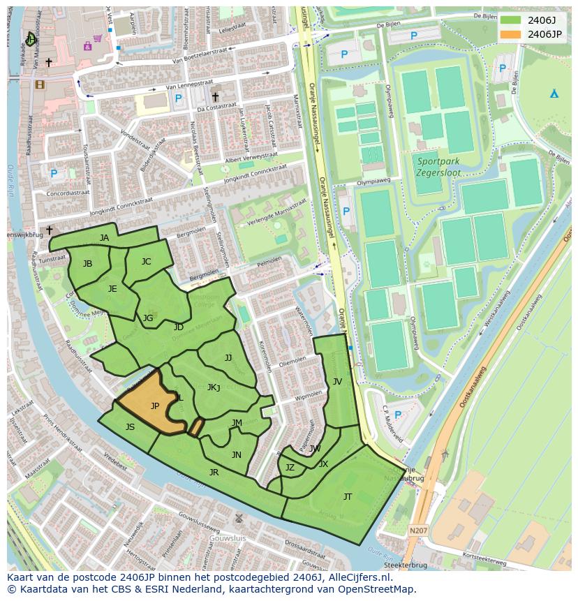 Afbeelding van het postcodegebied 2406 JP op de kaart.