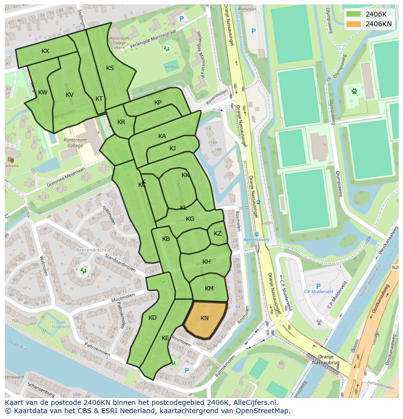 Afbeelding van het postcodegebied 2406 KN op de kaart.