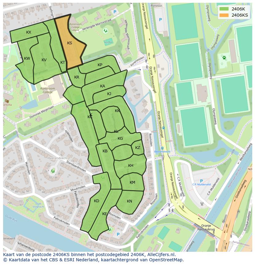 Afbeelding van het postcodegebied 2406 KS op de kaart.