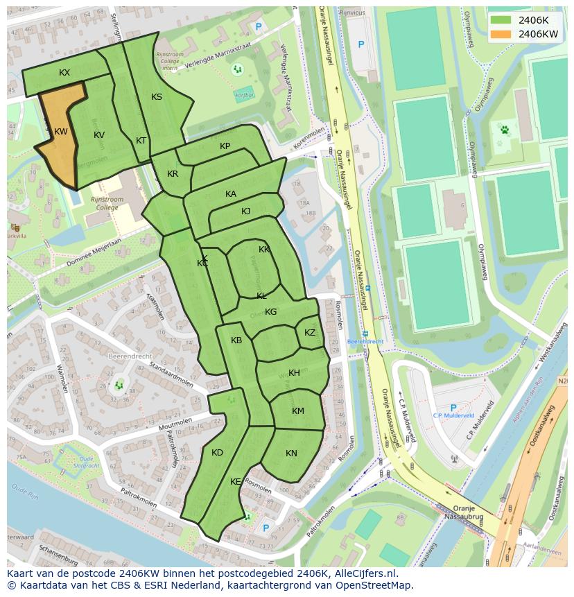 Afbeelding van het postcodegebied 2406 KW op de kaart.