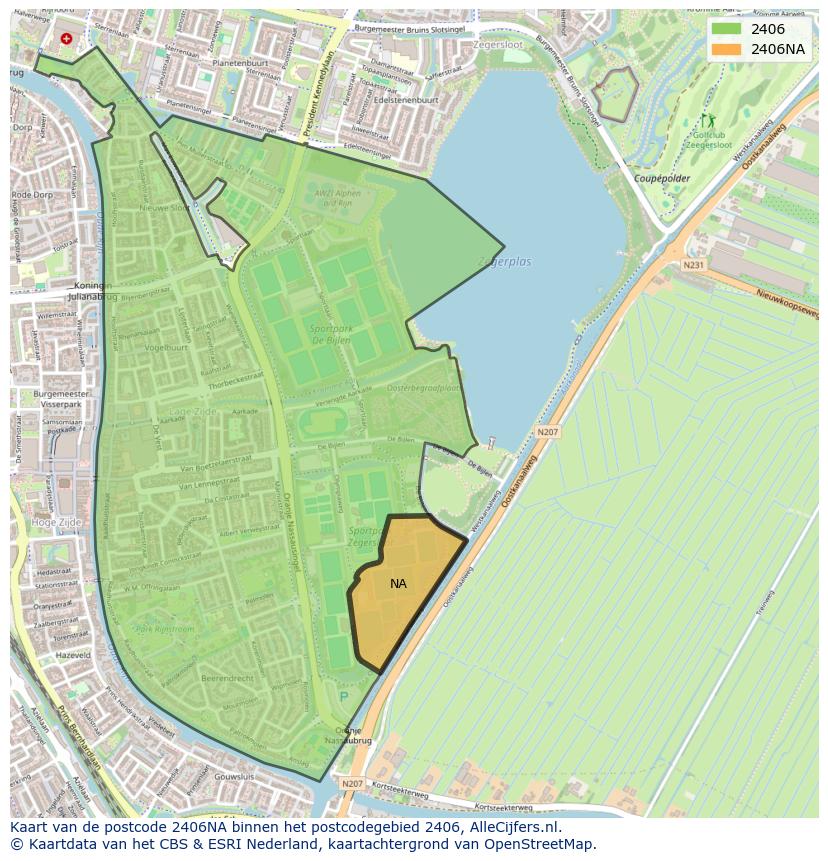 Afbeelding van het postcodegebied 2406 NA op de kaart.