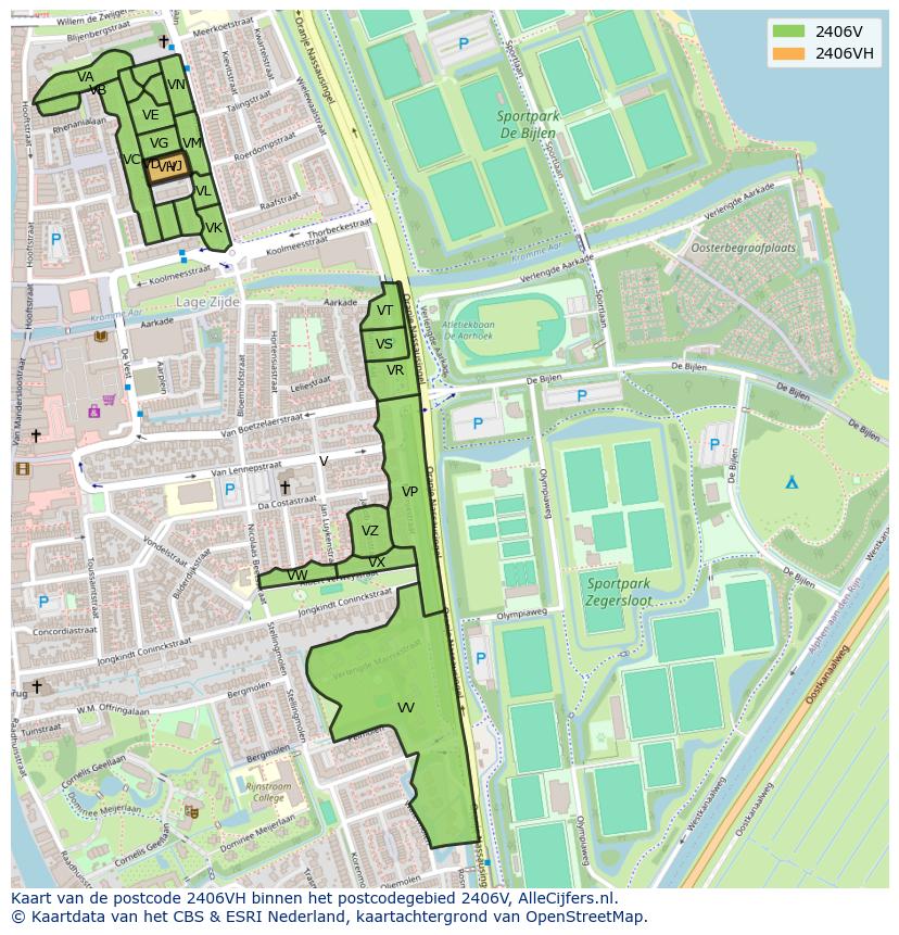 Afbeelding van het postcodegebied 2406 VH op de kaart.