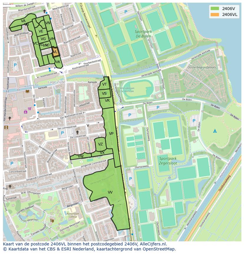 Afbeelding van het postcodegebied 2406 VL op de kaart.