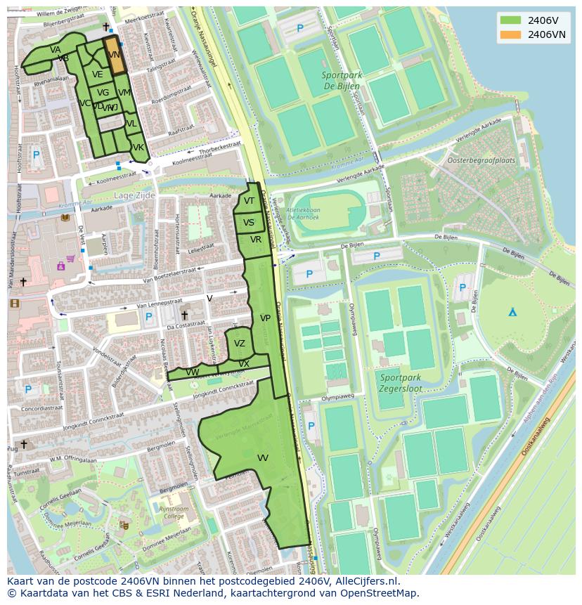 Afbeelding van het postcodegebied 2406 VN op de kaart.