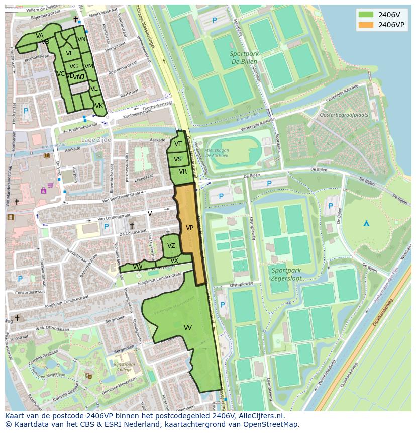 Afbeelding van het postcodegebied 2406 VP op de kaart.