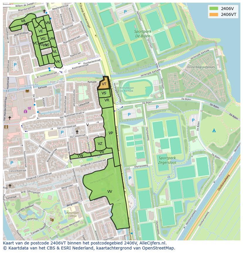 Afbeelding van het postcodegebied 2406 VT op de kaart.