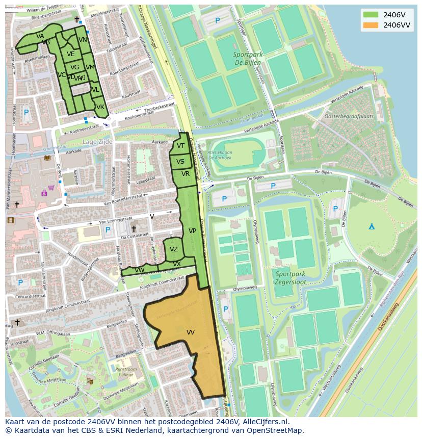 Afbeelding van het postcodegebied 2406 VV op de kaart.