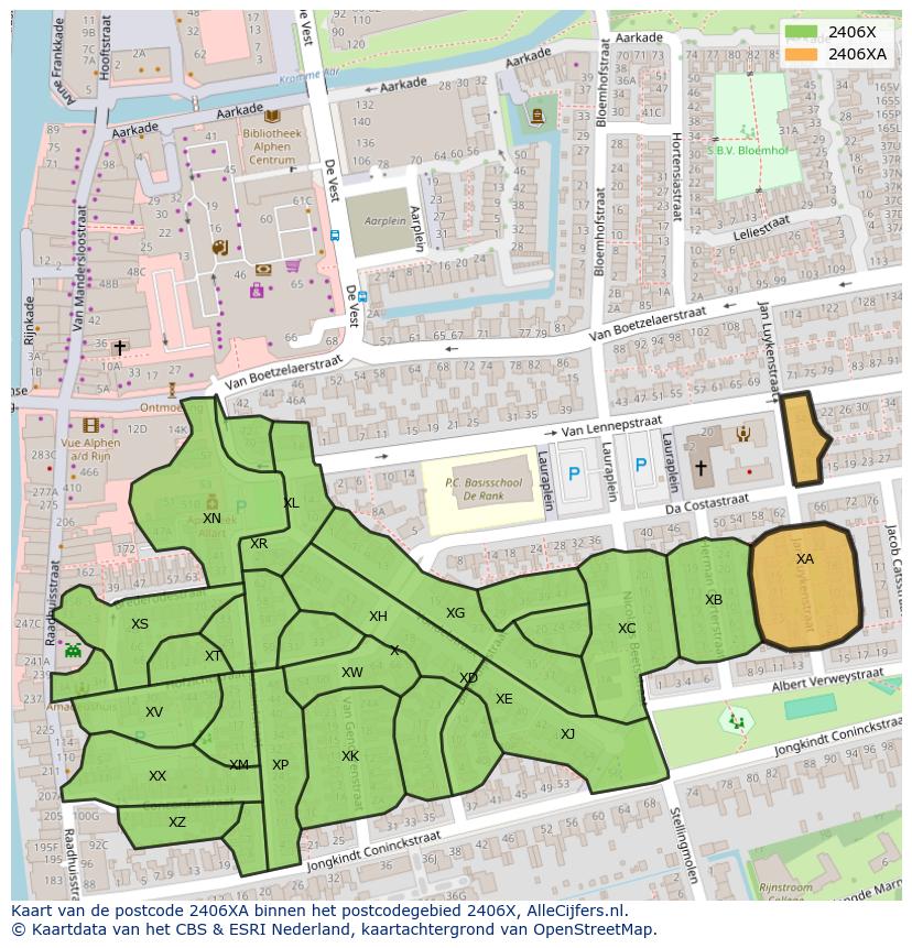 Afbeelding van het postcodegebied 2406 XA op de kaart.