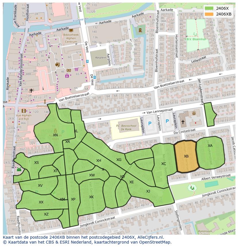 Afbeelding van het postcodegebied 2406 XB op de kaart.
