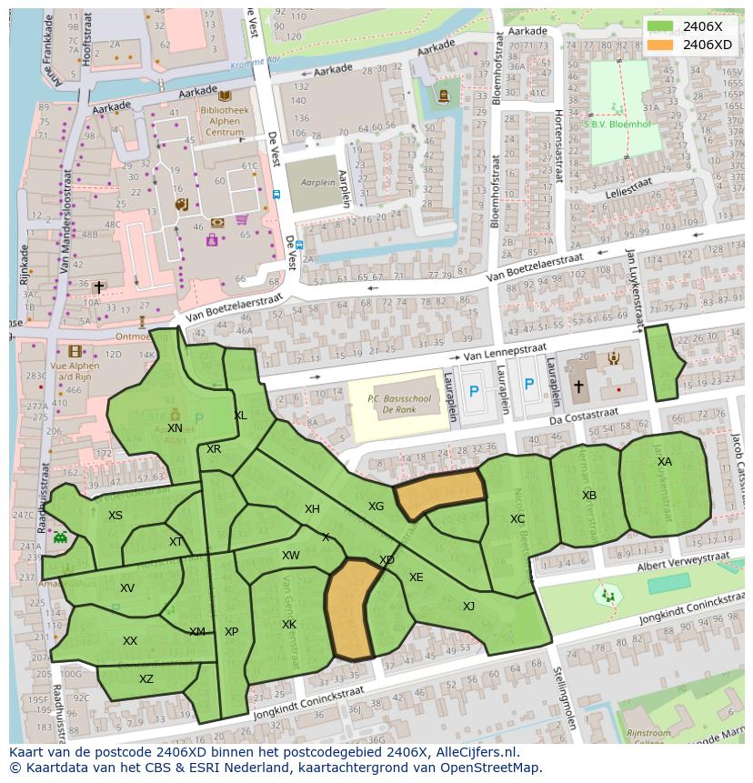 Afbeelding van het postcodegebied 2406 XD op de kaart.