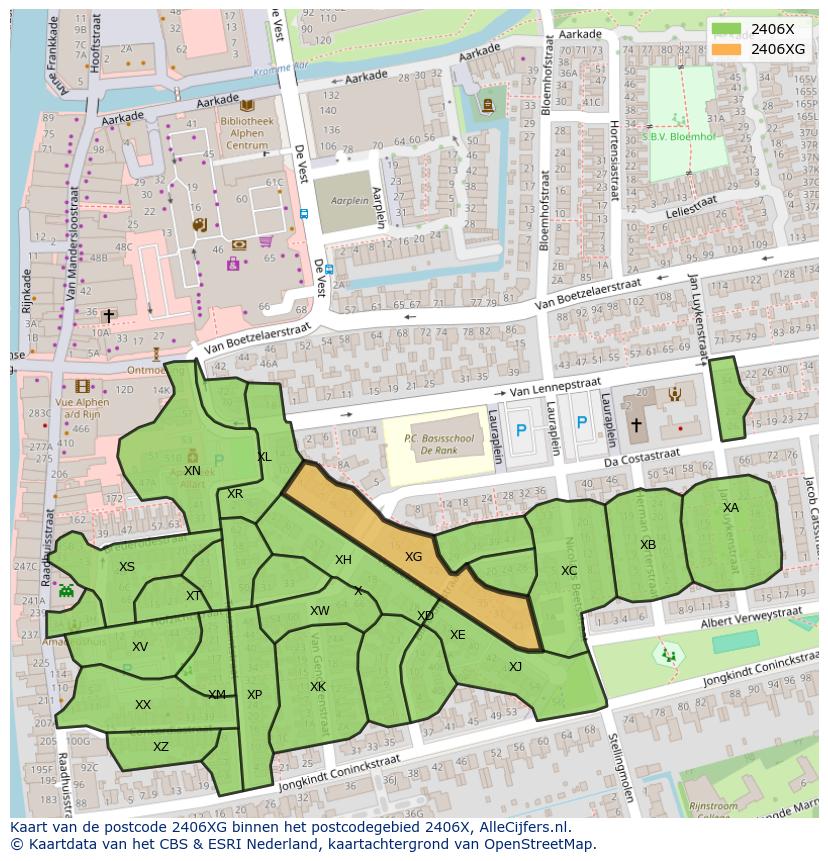 Afbeelding van het postcodegebied 2406 XG op de kaart.