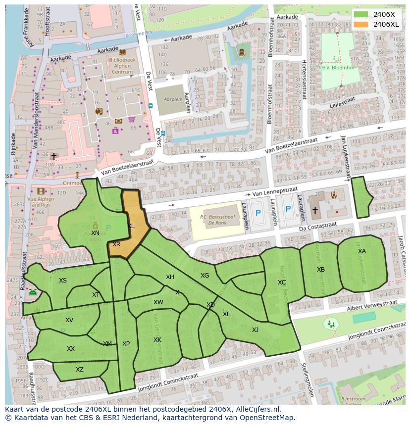 Afbeelding van het postcodegebied 2406 XL op de kaart.