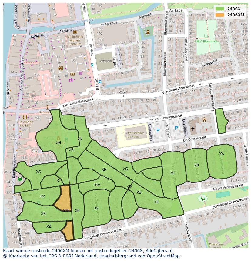 Afbeelding van het postcodegebied 2406 XM op de kaart.