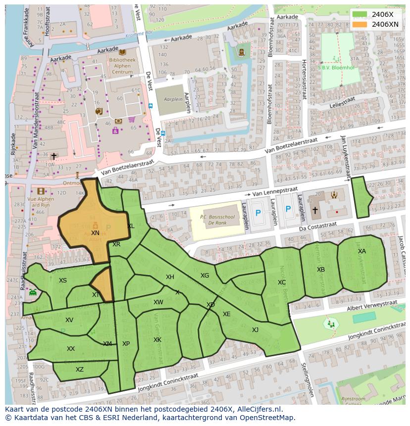 Afbeelding van het postcodegebied 2406 XN op de kaart.