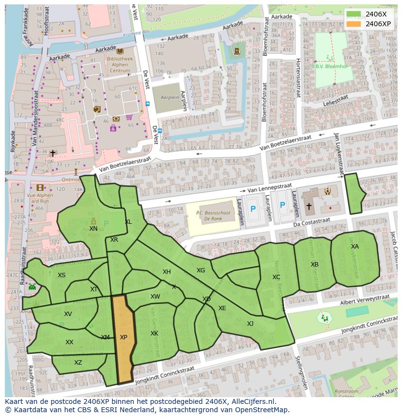 Afbeelding van het postcodegebied 2406 XP op de kaart.