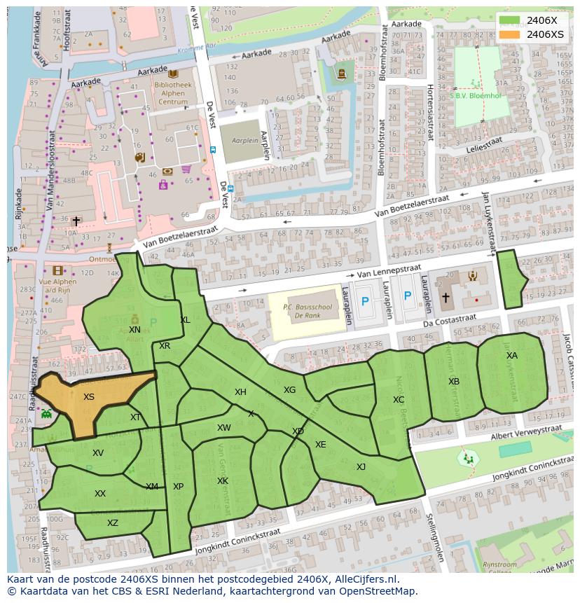 Afbeelding van het postcodegebied 2406 XS op de kaart.