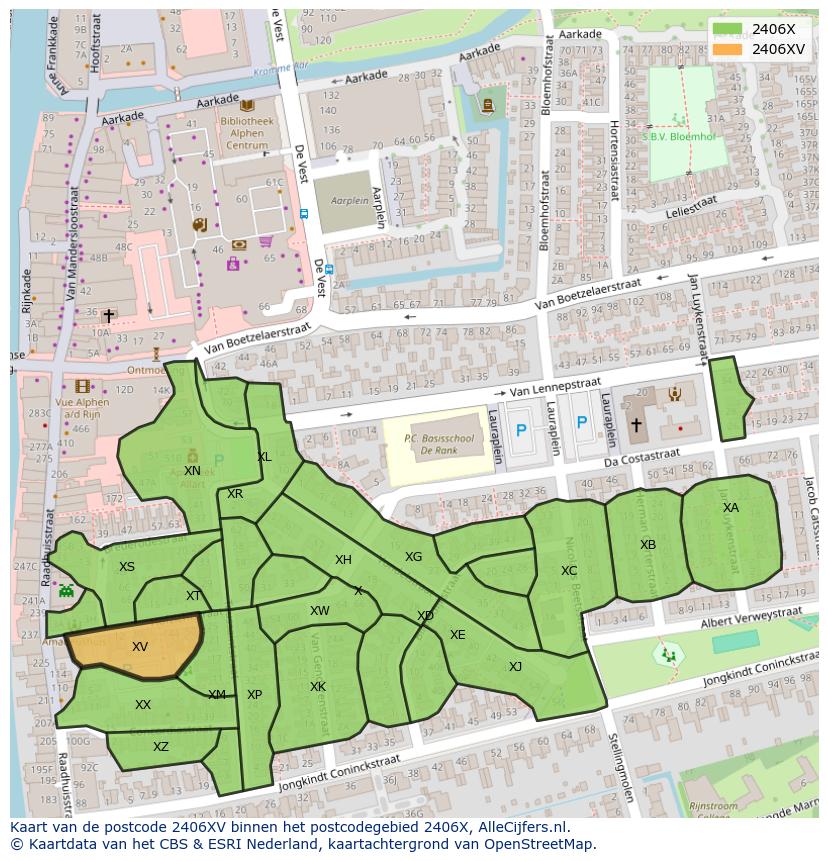 Afbeelding van het postcodegebied 2406 XV op de kaart.