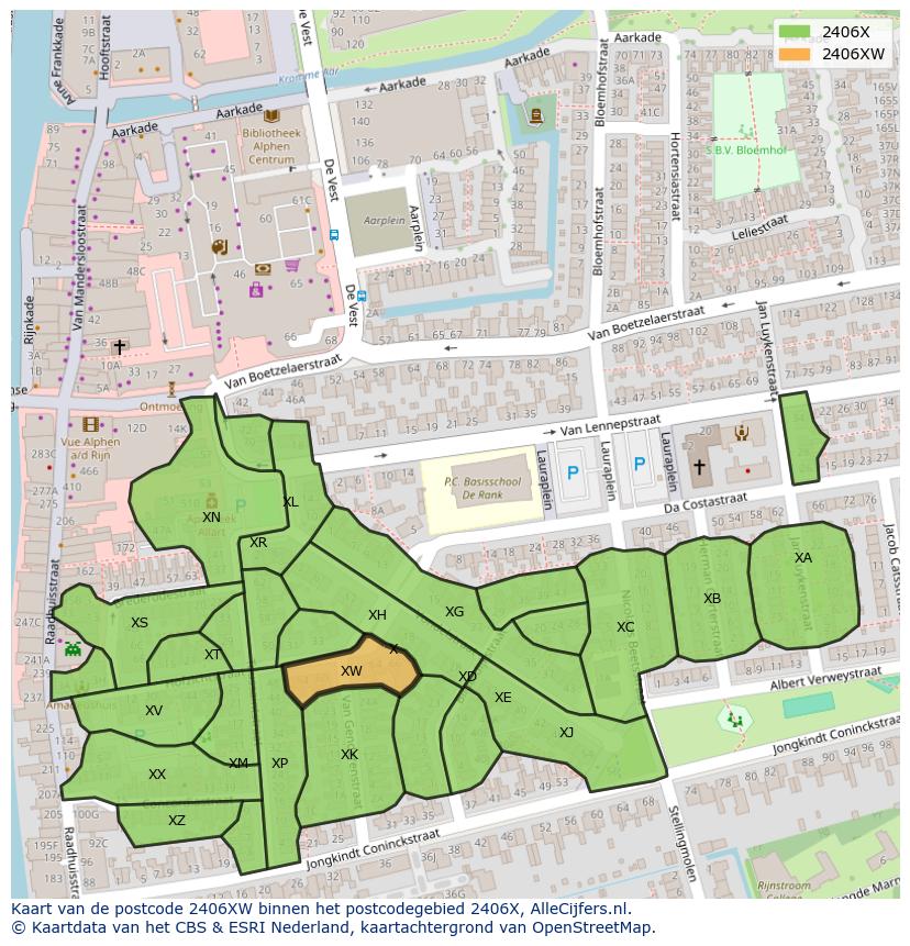 Afbeelding van het postcodegebied 2406 XW op de kaart.