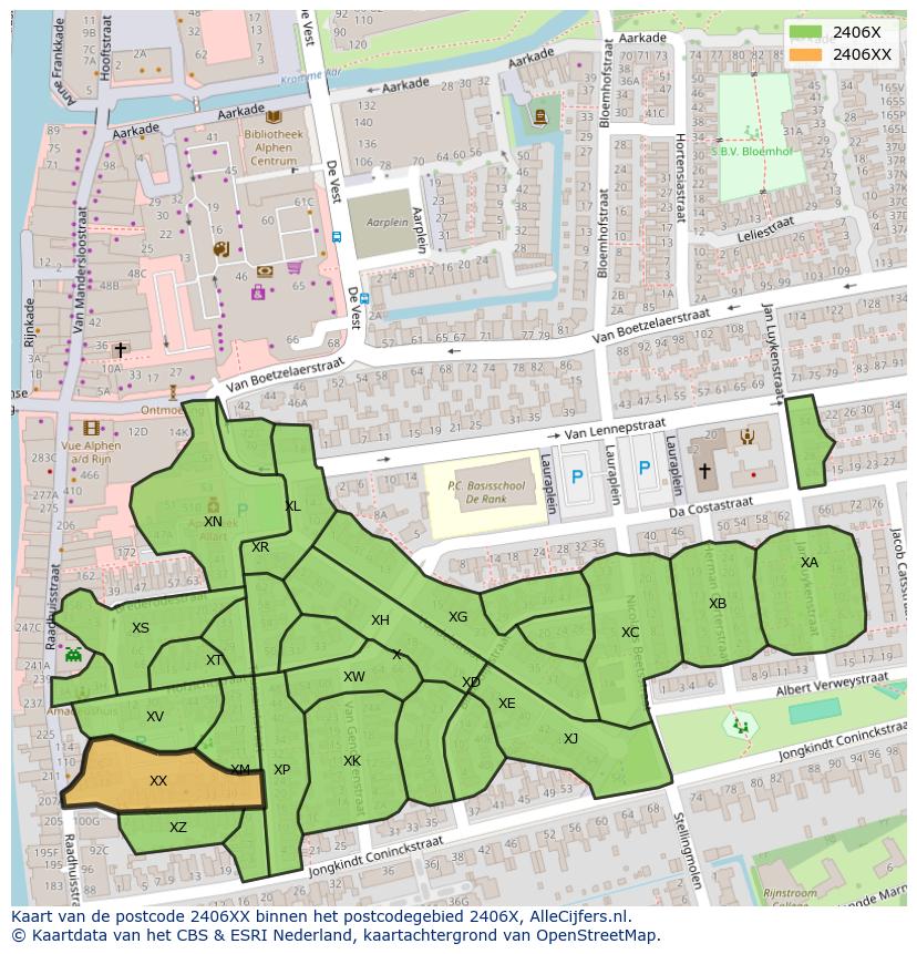 Afbeelding van het postcodegebied 2406 XX op de kaart.