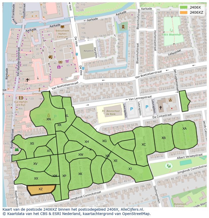 Afbeelding van het postcodegebied 2406 XZ op de kaart.