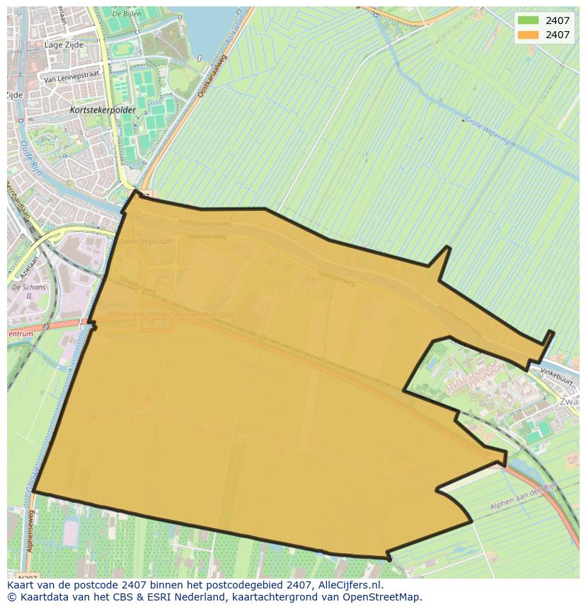 Afbeelding van het postcodegebied 2407 op de kaart.