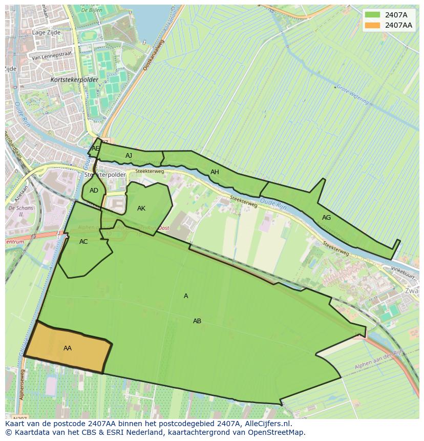 Afbeelding van het postcodegebied 2407 AA op de kaart.