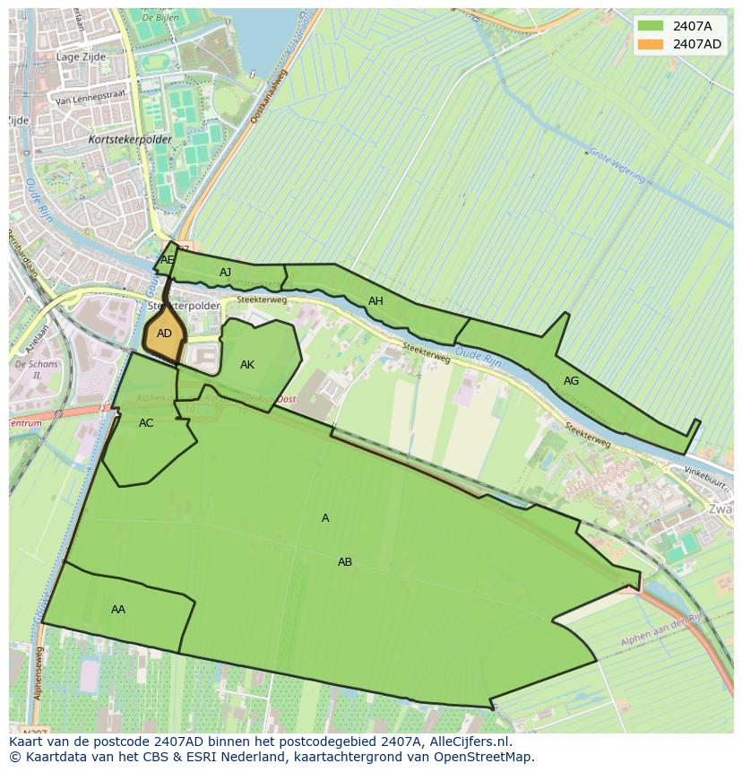 Afbeelding van het postcodegebied 2407 AD op de kaart.