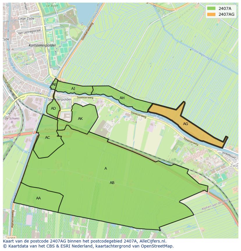 Afbeelding van het postcodegebied 2407 AG op de kaart.