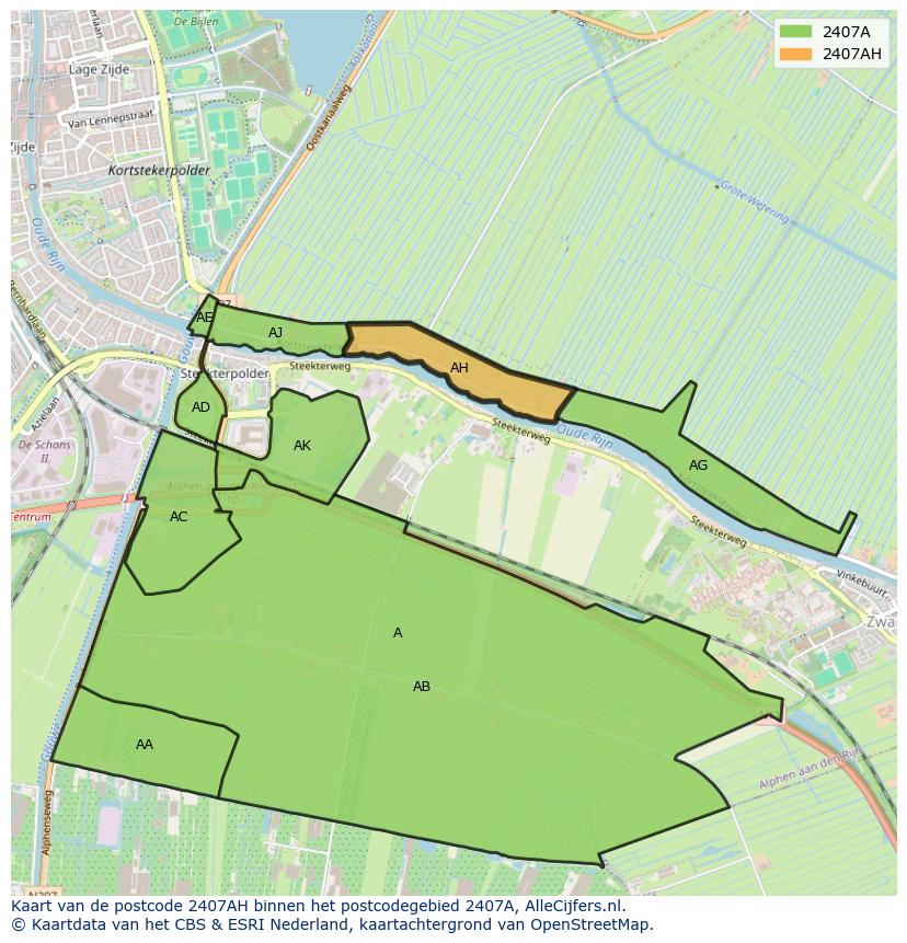 Afbeelding van het postcodegebied 2407 AH op de kaart.