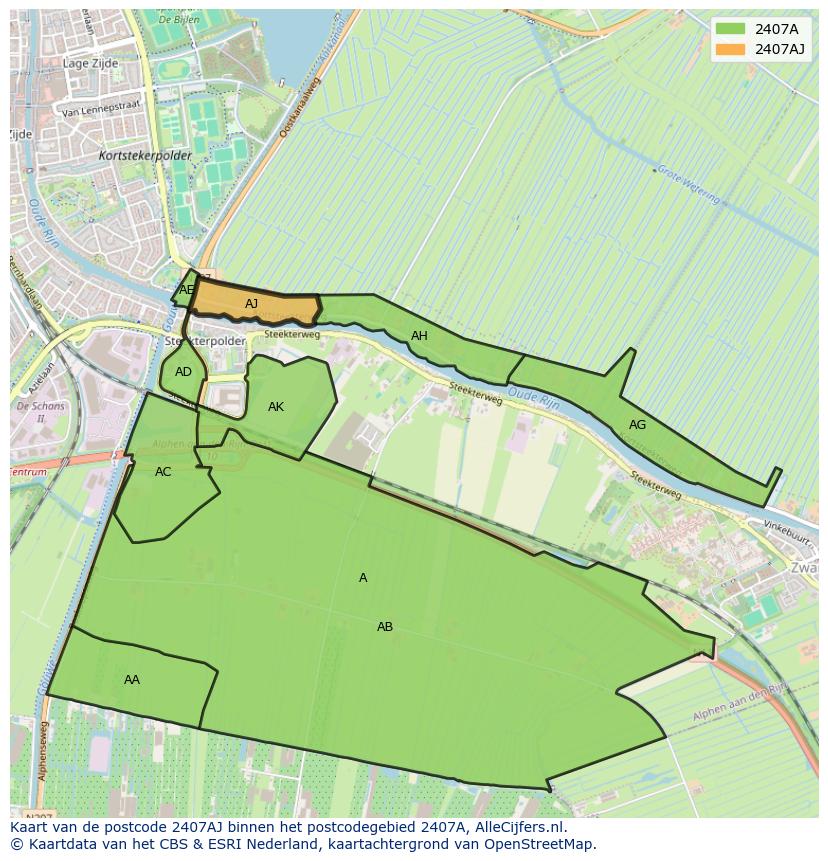 Afbeelding van het postcodegebied 2407 AJ op de kaart.