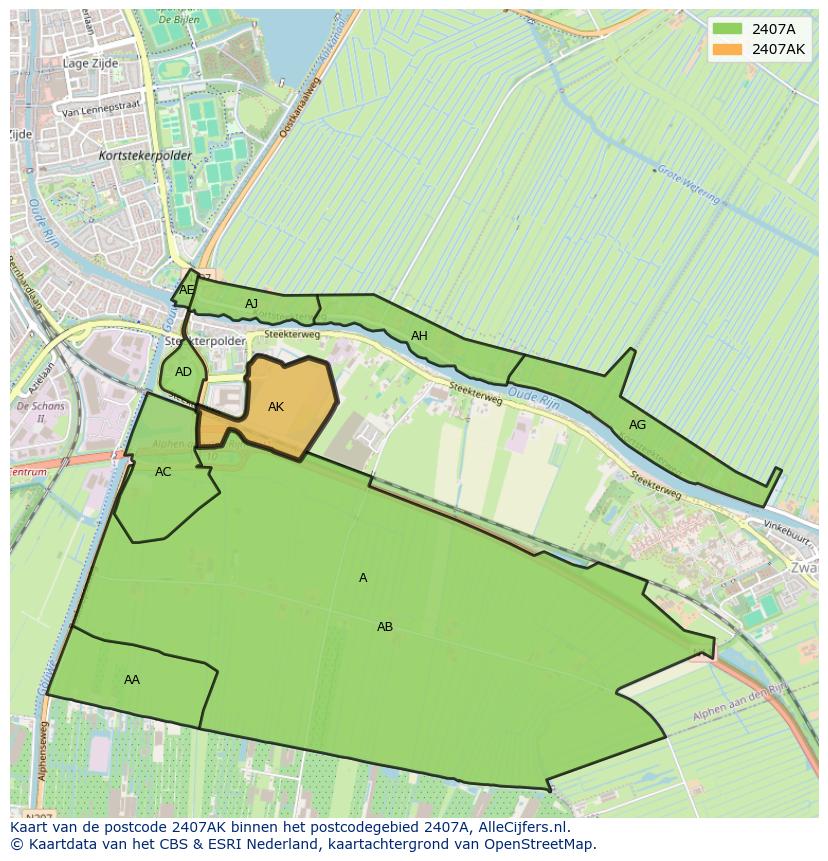 Afbeelding van het postcodegebied 2407 AK op de kaart.