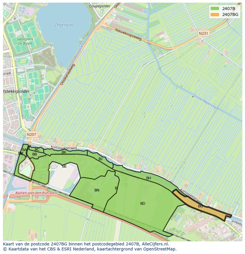 Afbeelding van het postcodegebied 2407 BG op de kaart.