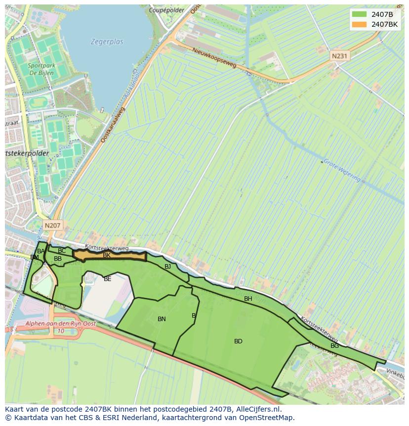 Afbeelding van het postcodegebied 2407 BK op de kaart.