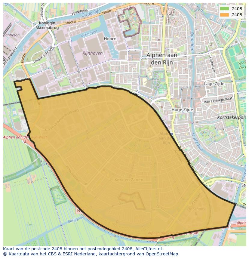 Afbeelding van het postcodegebied 2408 op de kaart.