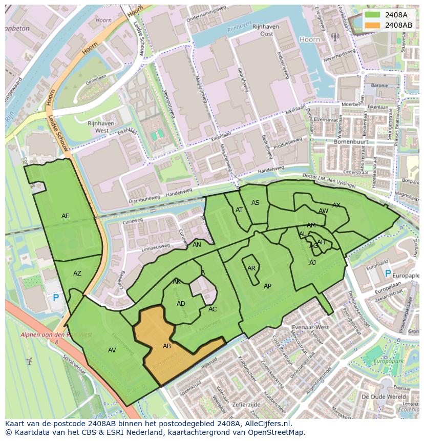 Afbeelding van het postcodegebied 2408 AB op de kaart.