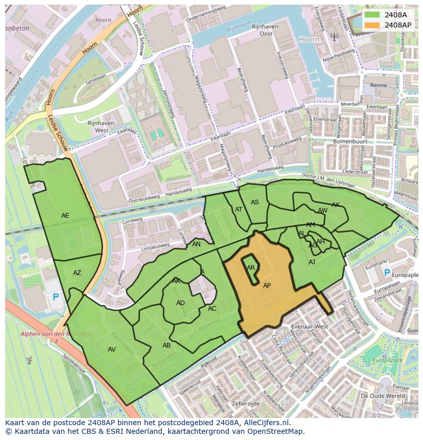 Afbeelding van het postcodegebied 2408 AP op de kaart.