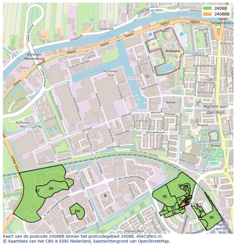 Afbeelding van het postcodegebied 2408 BB op de kaart.