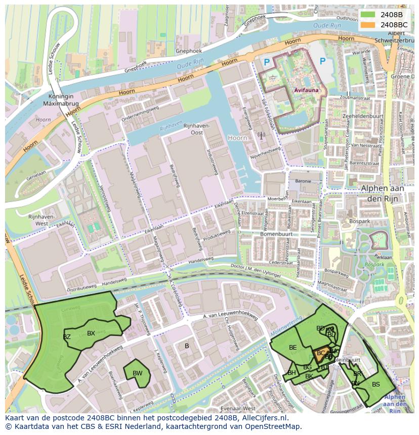Afbeelding van het postcodegebied 2408 BC op de kaart.