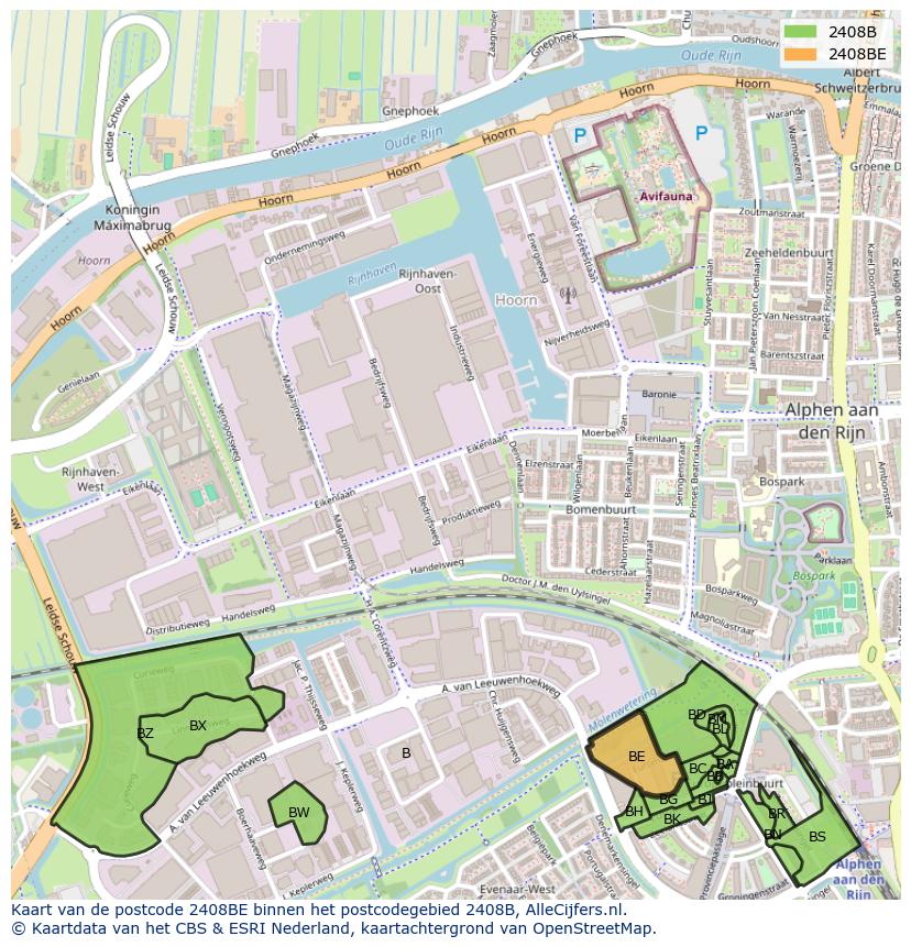 Afbeelding van het postcodegebied 2408 BE op de kaart.