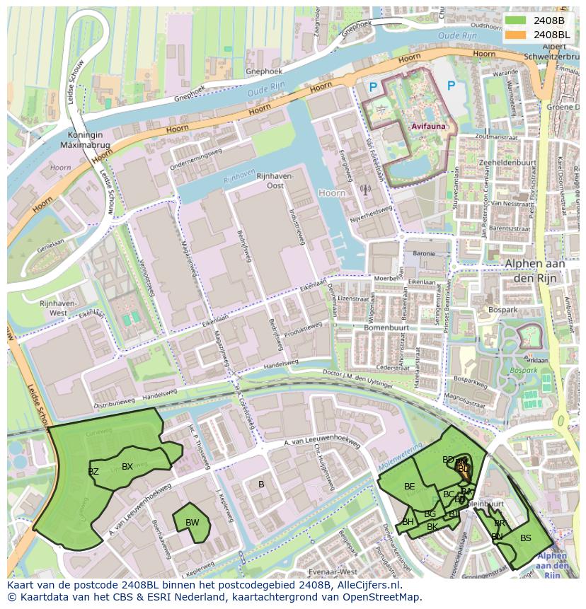 Afbeelding van het postcodegebied 2408 BL op de kaart.