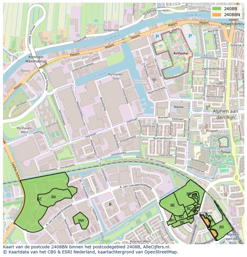 Afbeelding van het postcodegebied 2408 BN op de kaart.