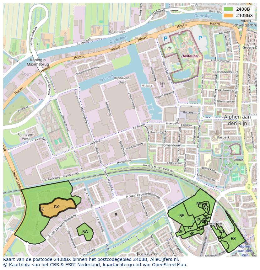 Afbeelding van het postcodegebied 2408 BX op de kaart.